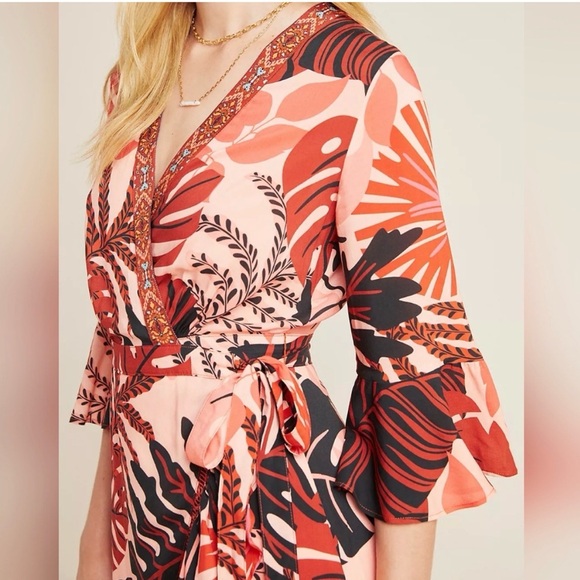 Farm Rio Wrap Dress with Ruffle Hem - Picture 2 of 6